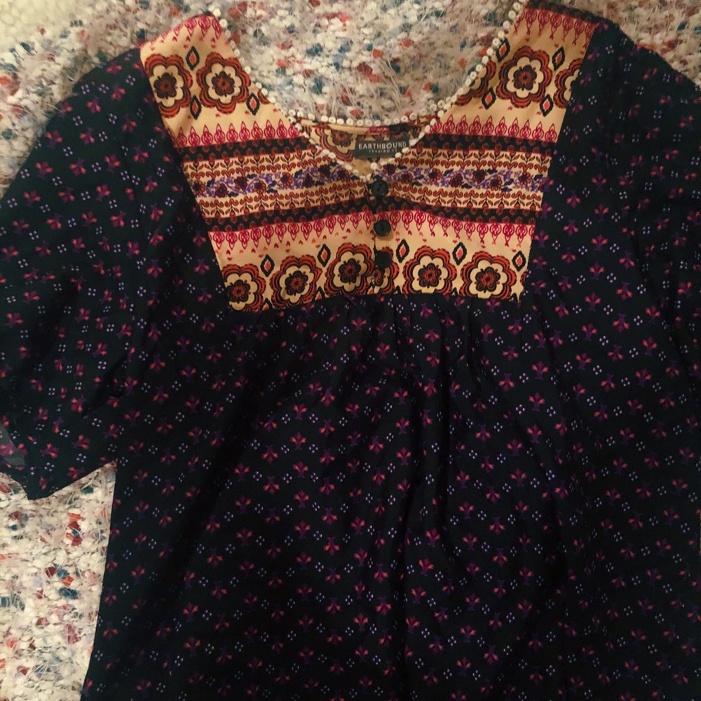 purple patterned boho blouse